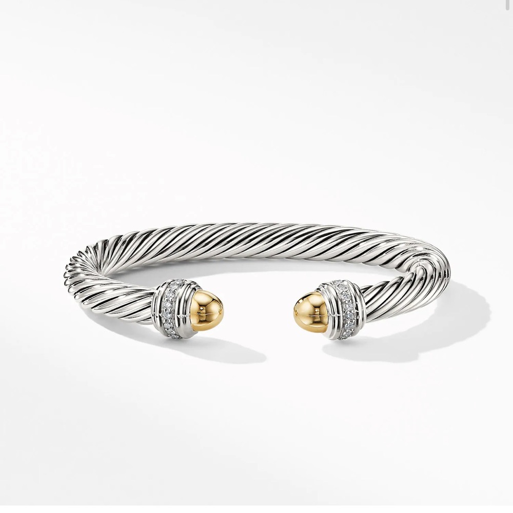 David Yurman Cable Bracelet with Gold Dome and Diamonds